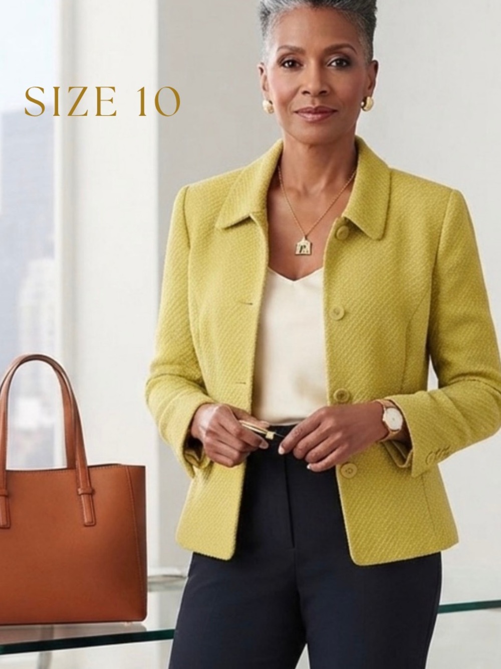 JNY Wool Tweed Blazer Size 10 Chartreuse Quiet Luxury Old Money Country Club